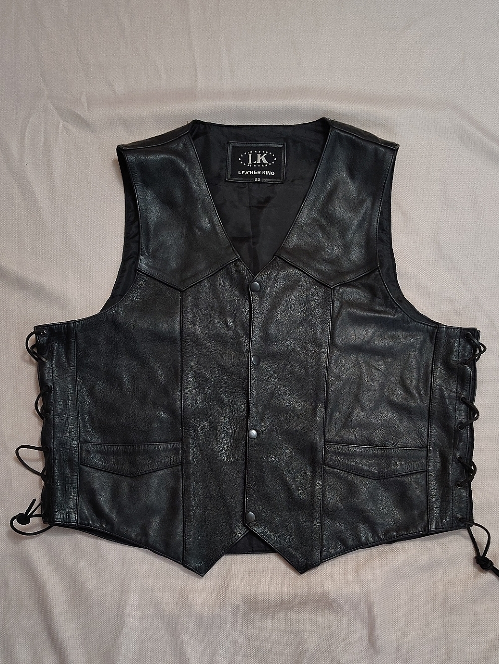 Leather King Men's Black Leather Vest with Side Lacing